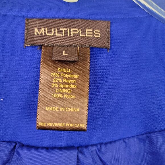 Multiples Ruffle-Front Button Blazer Size L Marine Blue Stylish Layering New - Picture 4 of 14